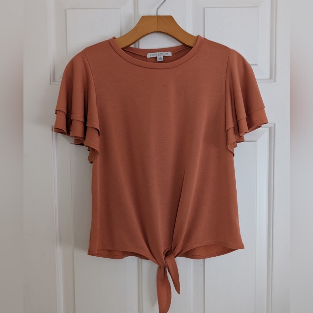 Cute Top With Flutter Sleeves & Tie Front